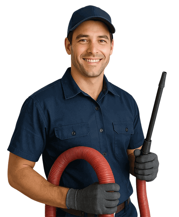 League City Air Ducts Cleaning TX    technician holding HVAC tools and smiling